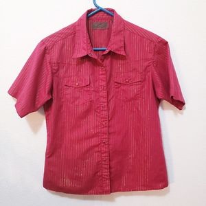 Vintage Wrangler Western Red Gold Stripe Snap Button Shirt